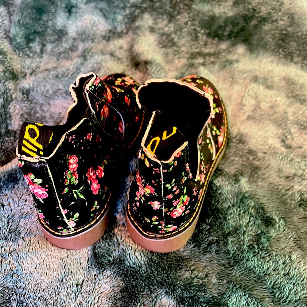 Brand new gifted kids combat boots black with flowers on them, never worn